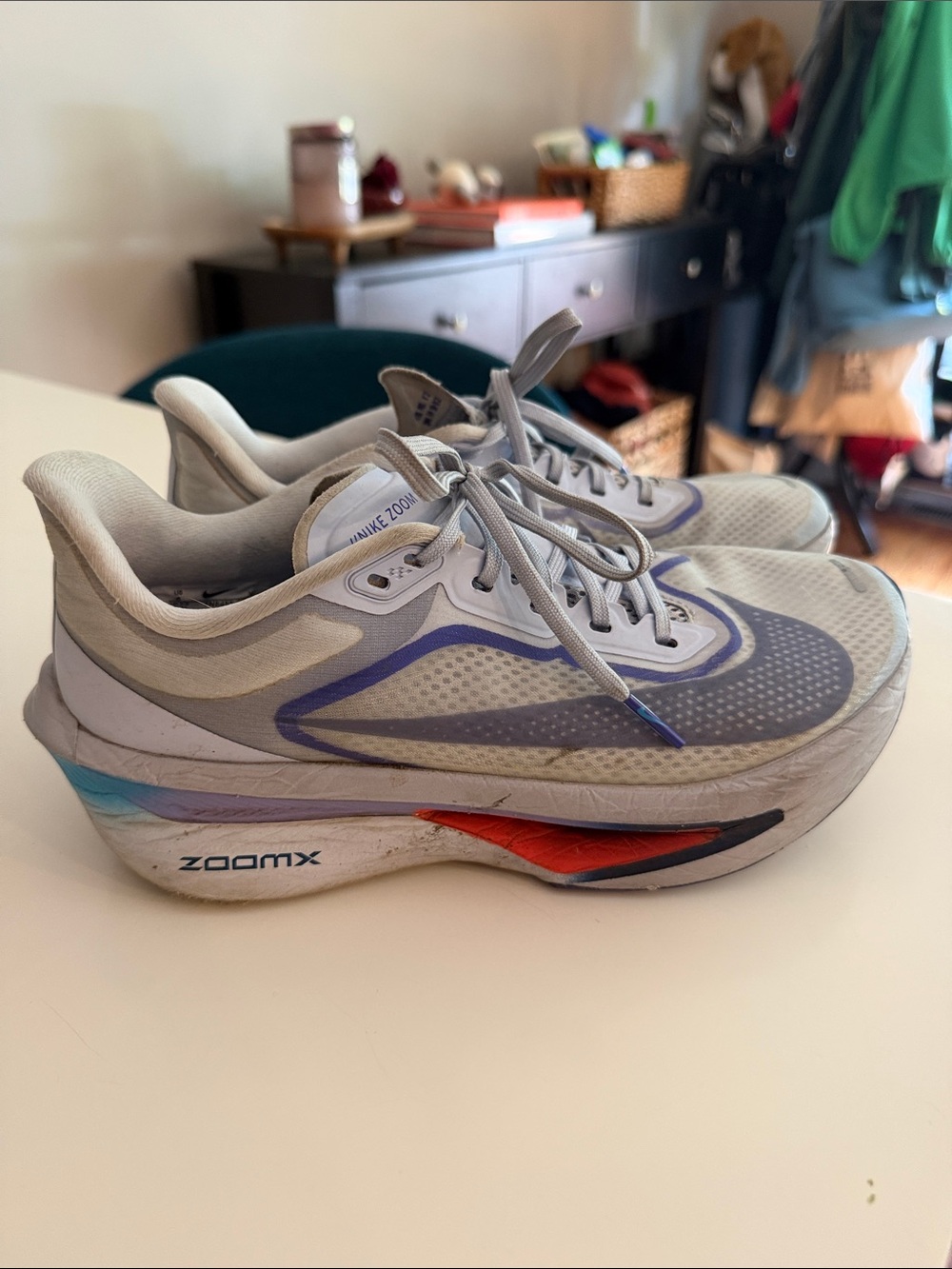 Nike Zoom Fly 6 Running Shoes - Light Gray with Blue and Red Accents